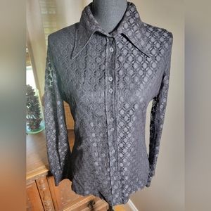 VINTAGE 70'S JUDY BOND LACE DAGGER COLLAR SEMI SHEER BLOUSE